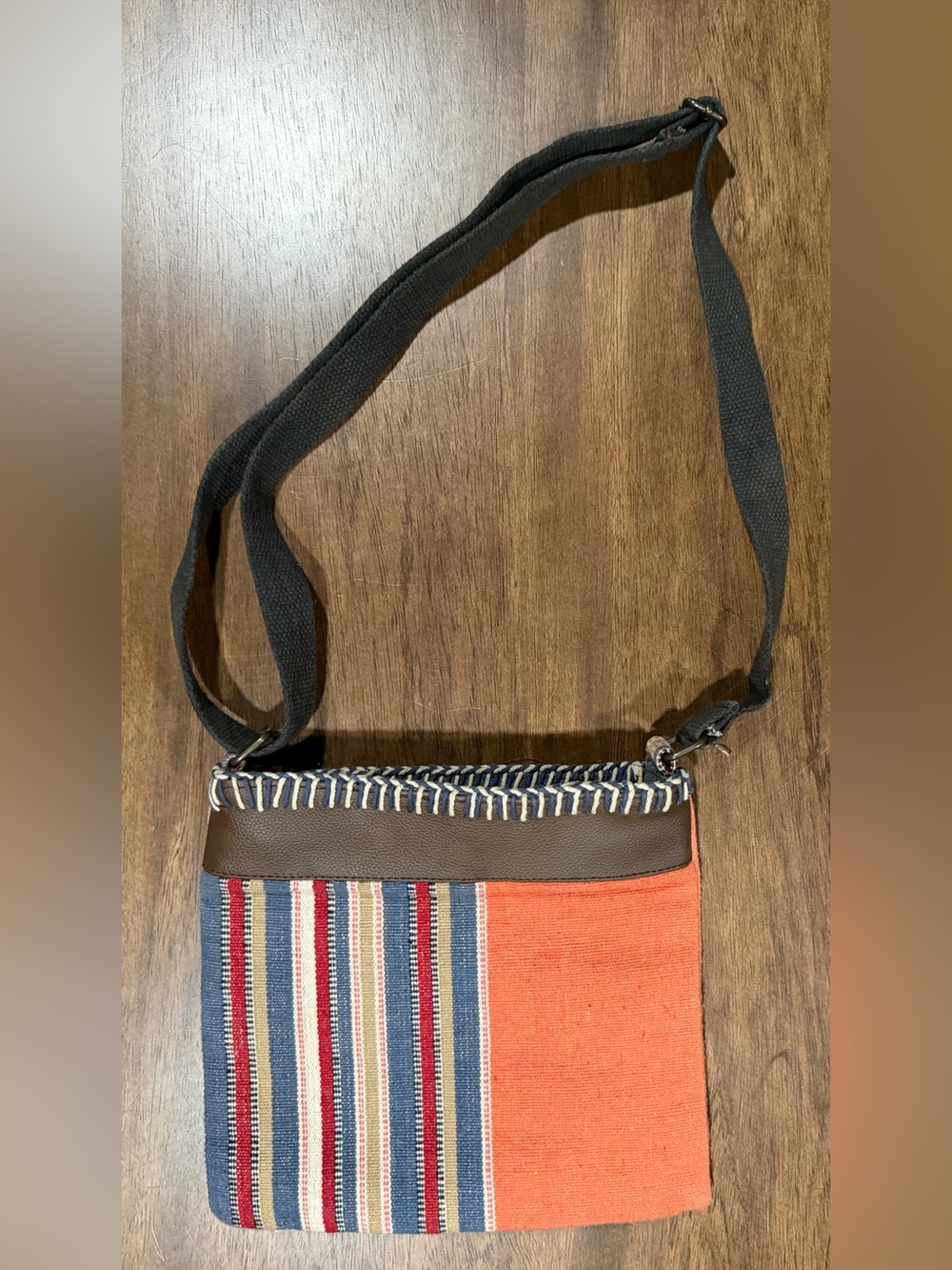 QUAGGA Striped Textile Crossbody Bag in Orange & Blue Like New